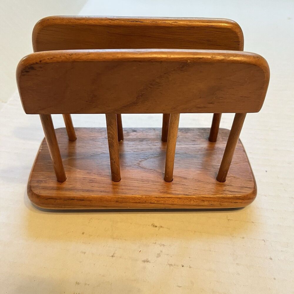 Vintage Wooden Teak Napkin Mail Holder w/ Spindles-Country Kitchen * Granny Core